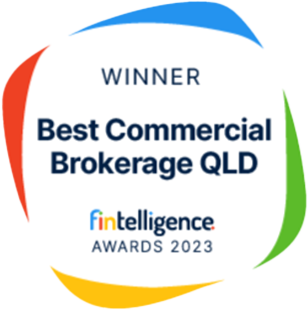 Circular award badge: WINNER Best Commercial Brokerage QLD, Fin Intelligence Awards 2023.