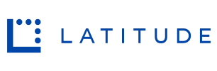 Latitude logo: blue square icon with a black inner square at the top-left, followed by the word LATITUDE in blue.