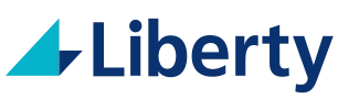 Liberty logo with a teal triangle icon to the left of the blue wordmark Liberty.