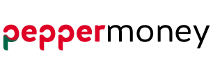 Pepper brand logo: red lowercase wordmark on a white background with a green accent on the left.